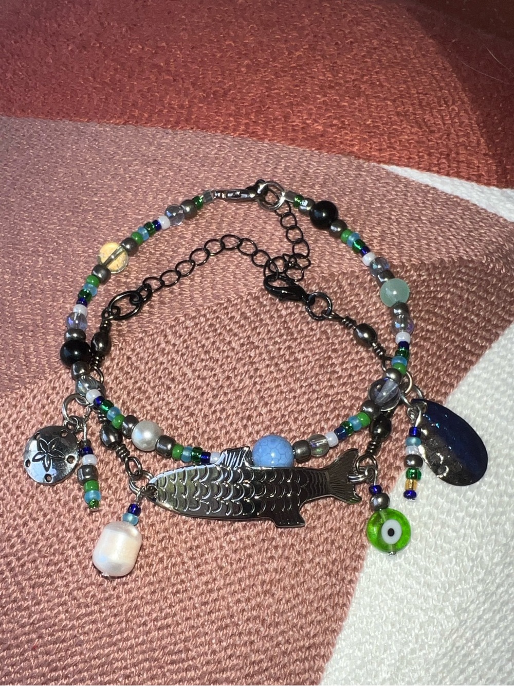 Fish Lure Charm Bracelet with Complementing Matching Bracelet Handmade